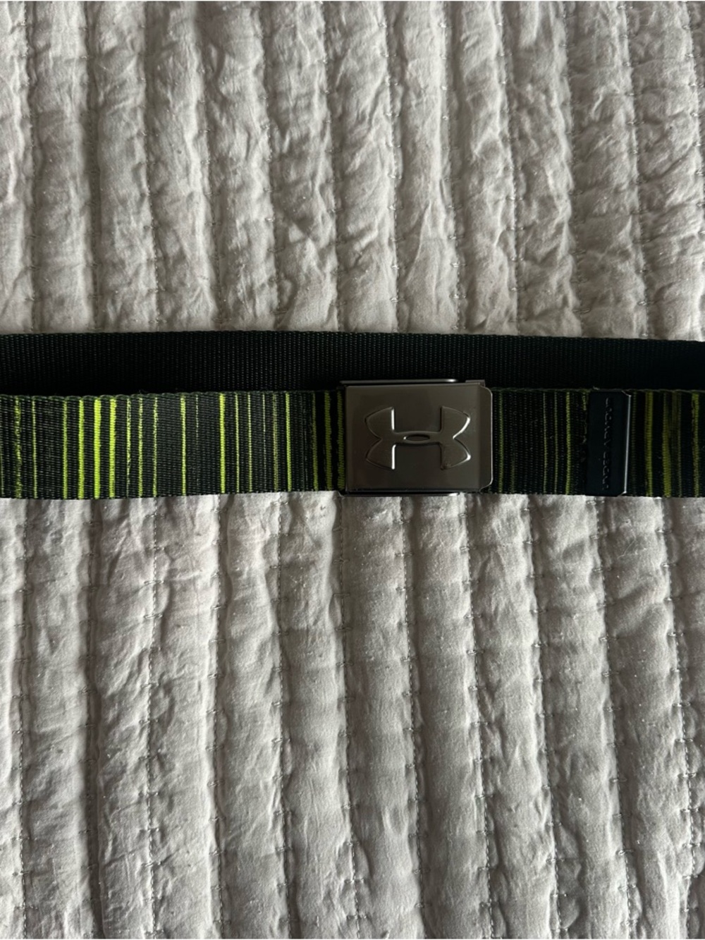 Under Armour Black Belt with Neon Green Stripe Metal Logo Buckle